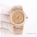 Super Clone Patek Philippe Nautilus Lady Rose Gold Watch with Baguette Diamond